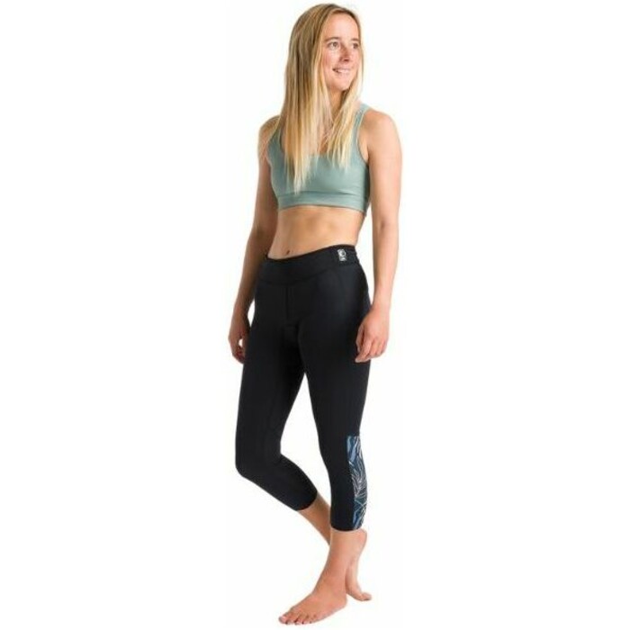 2024 C-Skins Womens Solace 1.5mm Flatlock 3/4 Wetsuit Leggings C-SO15LE34 - Raven Black / Tropical